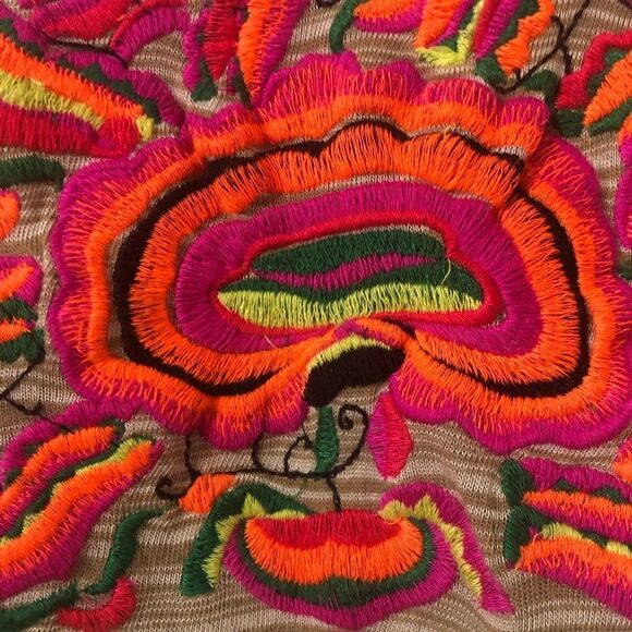 Free People Catalunya Cropped Floral Embroidered Striped Knit Tshirt Small - Picture 3 of 6